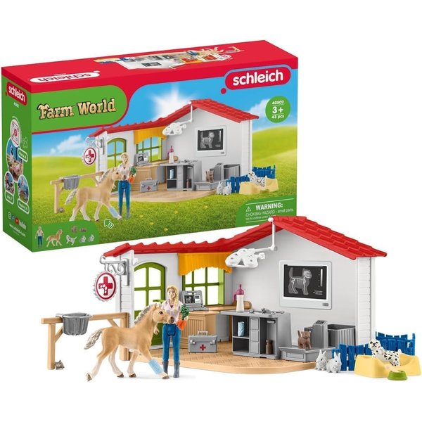 Schleich Farm World — 43-Piece Veterinarian Kit for Kids, Vet Playset with Vet Doll, Pets, Exam Table and Other Accessories, Farm Animal Toys for Kids Ages 3+