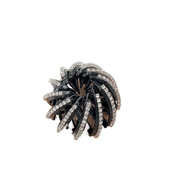 1Pc Rhinestone Black Birds Nest Hair Clips,Crystal Hair Claw Hair Clip Pearl Hair Ring Headdress Hair Fixed Meatball Head for Women Girls,Hair Accessories