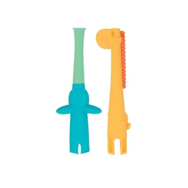Nuby Tube Teether - (2-Pack) Baby Teething Toy - 3+ Months - Elephant and Giraffe