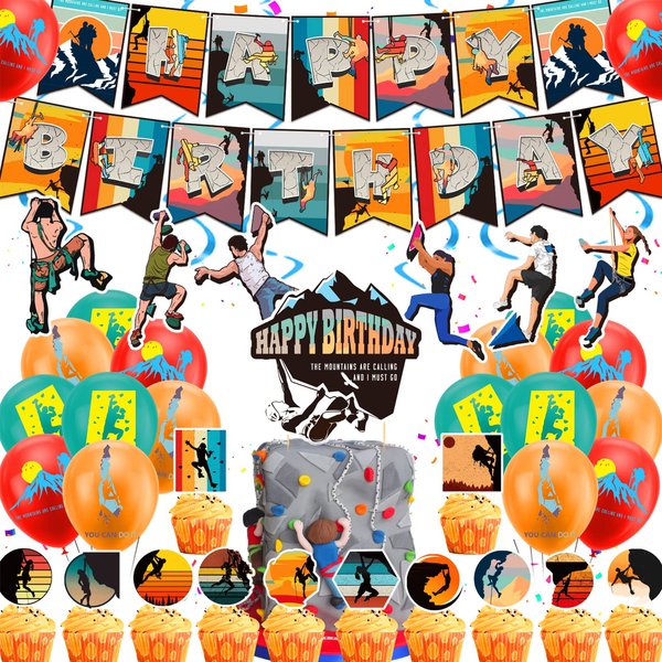 Climbing Party Decoration Rock Climbing Birthday Party Supplies Sports Decorations Includes Climbing Happy Birthday Banner Balloons Cake Topper Cupcake Toppers Spirals