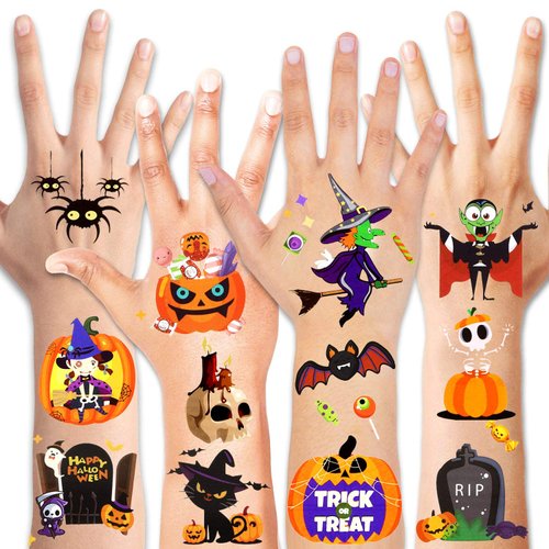 HOWAF Halloween Tattoos for kids, Halloween Temporary Tattoo Spider Pumpkin Waterproof Tattoo Stickers Halloween Theme Party Decorations for Adult and Kids Party Favors Gift