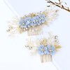 Dizila 20 Pieces Bridal Wedding Party Prom Rhinestone Pearl Light Blue Flower Hair Side Combs Slides+U-shaped Flower Hair Pins+Twist Spiral Pearl Hair Pins Headpieces for Brides Bridesmaids Women Girl