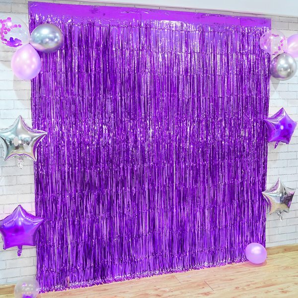 KatchOn, Metallic Foil Purple Backdrop Curtain - 3.2x6.5 Feet, Pack of 2 | Purple Party Decorations | Purple Streamers for Purple Birthday Decorations | Halloween Backdrop for Purple Halloween Décor