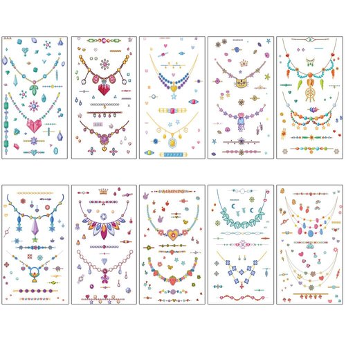 Pendant Necklace Temporary Fake Tattoos Long Lasting 3D Realistic Tatoo Stickers Floral Sun Waterproof Watercolor Tattoos For Women Arm Neck Brirthday Party Adult Art (Style 14)