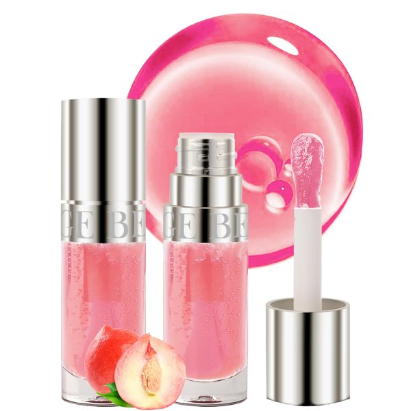 Lip Glow Oil-2Pcs Moisturizing Tinted Lip Gloss,Pink Hydrating Comfort Oil Lipgloss Big Brush Head Lip Tint Stain,Clear Lipstain Glow Reviver Lip Care Oil,Christmas Makeup Gift for Women Girl-02