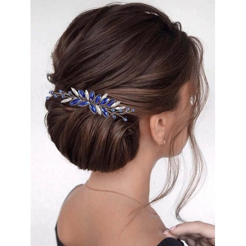 Latious Crystal Bride Wedding Hair Comb Blue Rhinestones Bridal Hair Clip Sparkly Hair Piece Royal Sapphire Hair Accessories for Women and Girls