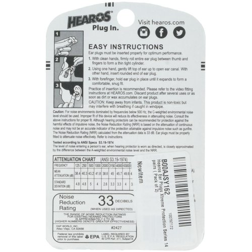 Hearos Ear Plugs - Xtreme Protection Series, 14 Pairs each (Value Pack of 2) : Beauty