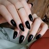 Artquee Almond Press on Nails Short Solid Color Black Fake Nails Acrylic False Nails Art Glossy Artificial Reusable Stick on Nails in 15 Sizes - 30 Nail Kit