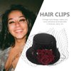 LEORX Small Top Hat Black Veil Hair Clip Flower Decor Top Hat Hair Accessories for Masquerade and Halloween