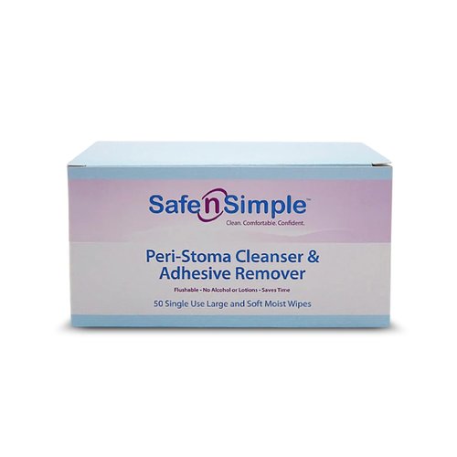 Safe n' Simple Adhesive Remover for Skin - 5"x7" 50 Wipes - Stoma Adhesive Remover Wipes - Alcohol Free Wipes for Sensitive Skin - No Sting Adhesive Remover Wipes
