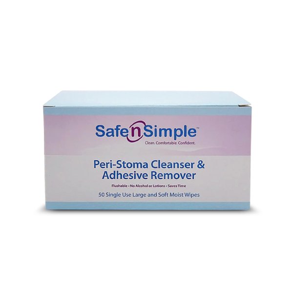 Safe n' Simple Adhesive Remover for Skin - 5"x7" 50 Wipes - Stoma Adhesive Remover Wipes - Alcohol Free Wipes for Sensitive Skin - No Sting Adhesive Remover Wipes