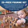 Constructive Playthings Wooden Community Helpers 25-Piece Wood Block Play Figurine Set, Freestanding Inclusive and Diverse Wood Toy Figures for Kids Ages 3+
