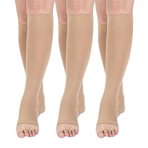 Open toe Toeless Compression Socks 3 Pairs for Women Men 15-20 mmHg Support Running Travel Pregnancy(S/M, Nude)