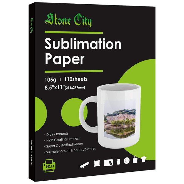 Stone City Sublimation Paper 8.5x11 inch 110 Sheets for Heat Transfer Light Fabirc Mug Tumbler DIY Gift Compatible with Inkjet Printer Sublimation Ink 105g