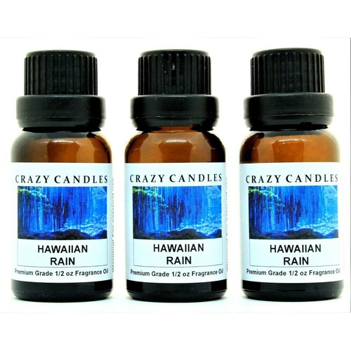 Crazy Candles Hawaiian Rain 3 Bottles 1/2 Fl Oz Each (15ml) Premium Grade Scented Fragrance Oil (Frangipani, White Ginger,Plumeria and Water Aroma)