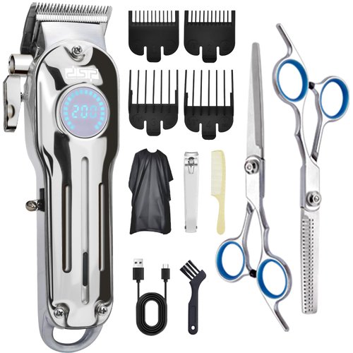 DSP Hair Clippers for Men Hair Trimmer Cordless Barber Clippers for Hair Cutting Wireless Haircut Clippers Hair Cutter with LED Display (Silver)
