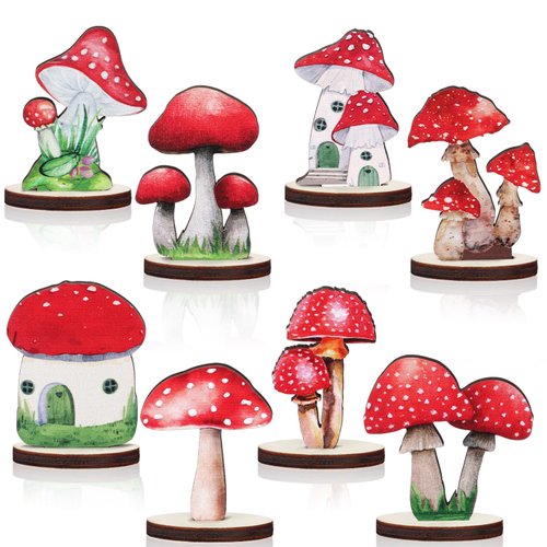 Thyle 16 Pcs Wooden Mushroom Party Decorations Fairy Forest Party Centerpieces Table Topper Wonderland Party Decor Christmas Vintage Mushroom Decor for Baby Shower Woodland Camping Birthday Party