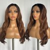 SOKU Body Wave Synthetic Lace Front Wigs 22 Inch Middle Part Wavy Wig With Baby Hair Ombre Brown Glueless Hair Replacement Wigs for Gifts Heat Resistant Fiber