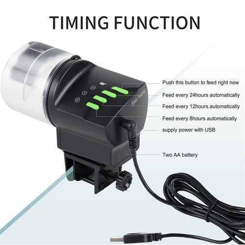 DXOPHIEX Automatic Fish Feeder Food Dispenser Vacation Fish Feeder Powered by Battery and USB for Fish Tank Aquarium and Turtle Tank
