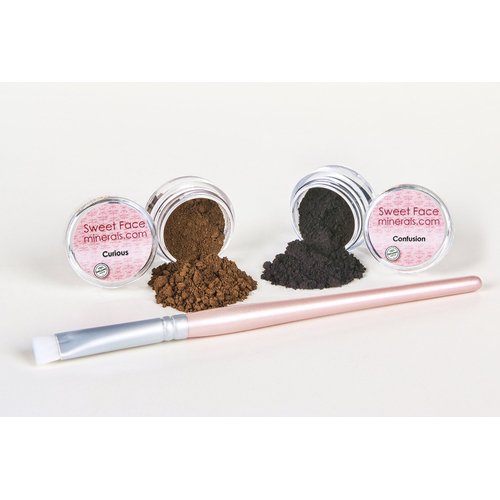 BLACK & BROWN EYE LINER w/BRUSH KIT Mineral Makeup Shadow Bare Skin Brow Powder Set
