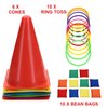 Win SPORTS 3 in 1 Carnival Outdoor Games Combo Set, Soft Plastic Cones Cornhole Bean Bags Ring Toss Games,for Kids Adults Indoor Outdoor Birthday Party Lawn Games Supplies (26 Pieces