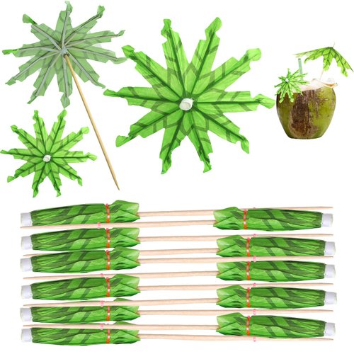 LOMIMOS 50pcs Drink Umbrella Topper,Tropical Coconut Palm Tree Cocktail Paper Parasol stick with wood toothpick for Hawaiian Pool Party Ice Cream Cupcake Fruit