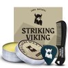 Striking Viking Mustache Wax & Comb Kit - Beard & Moustache Wax For Men With Strong Hold Natural Beeswax - Helps Tame Style & Groom - Vanilla Scent, 2 Ounce Size - Mens Mustache Grooming Wax