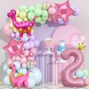 5pcs Pink Dinosaur Balloons, Girl Dinosaur Birthday Number Mylar Foil Balloon Pink Dinosaur 2nd Birthday Party Supplies Decorations (2nd)