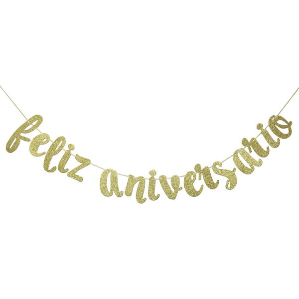Feliz Aniversario Banner for Happy Birthday Wedding Anniversary Party Decorations Spanish Fiesta Mexican Theme Sign Photo Backdrop (Gold Glitter)