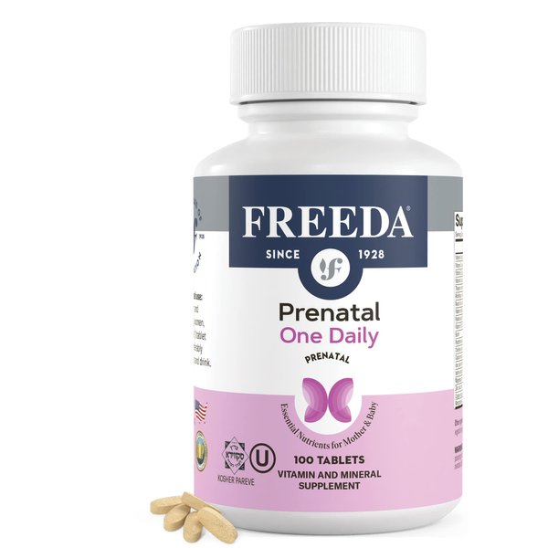 FREEDA Prenatal Vitamin - Kosher Prenatals - Prenatal Vitamins with Iron, Prenatal Folic Acid, Choline, Vitamin D - One Daily Pre Natal Multivitamin Support for Pregnant & Lactating Women (100)