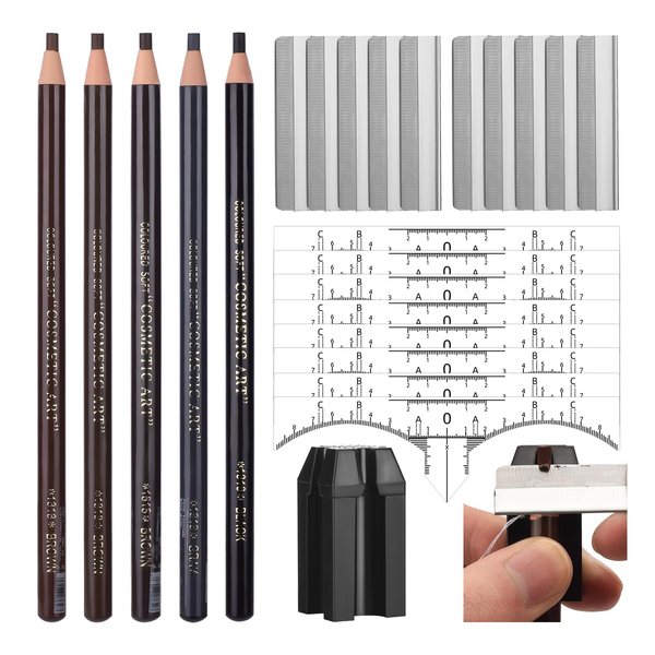 BAMTTOO 5pcs Microblading Eyebrow Pencil Brow Mapping Ruler Pencil Sharpener Set For Marking Filling And Outlining Eyebrow Tattoo Makeup Kit Permanent Makeup Eye Brow Liners