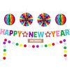 New Years Decorations 2025, Rainbow Glitter Happy New Year Banner Backdrop New Years Eve Party Supplies 2025 with Honeycomb Balls Paper Fans Paper Happy New Year Sign New Years Party Supplies Favors