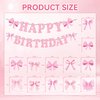 Papiailove Pink Bow Birthday Decorations, Coquete Birthday Party Decorations Set Happy Birthday Banner Ribbons Hanging Swirls Honeycomb Centerpieces for Girls Birthday Party Supplies