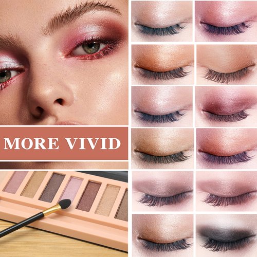 WYBLZPXZ 12 Colors Naked Nude Colors Eyeshadow Palette,Matte Blendable Shimmer Eyeshadow Pallete Natural Smooth Texture Pigmented Long Lasting Waterproof Smokey Eye Shadow Palette Makeup(Shimmer)