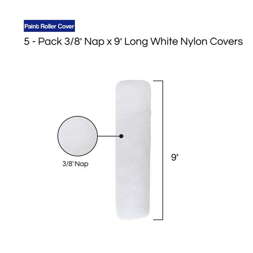 Pro Grade - Paint Roller Covers - 3/8 X 9 Inch White Nylon 5 Pack