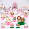 Eiurteao Wild One Birthday Decorations Honeycomb Centerpieces for Baby Girls, Safari Jungle 1st Birthday Table Centerpieces Party Supplies, Pink Safari Animal First Bday Table Topper Sign Decor