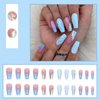 DANMANR Coffin Long Press on Nails Full Cover Coffin Fake Nails Acrylic False Nails for Women (Coffin pink gradient blue nails)