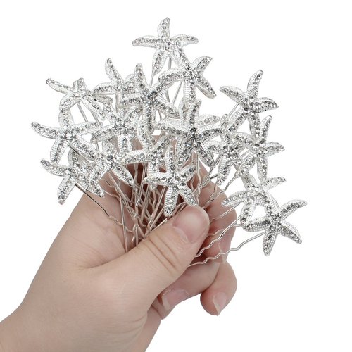 Jaciya 18 Pack Bride Crystal Rhinestone Starfish Hair Pin Hair Jewelry Hair Accessories Women Headwear Headdress for Beach Themed Wedding,Party, Hair Clips for Women