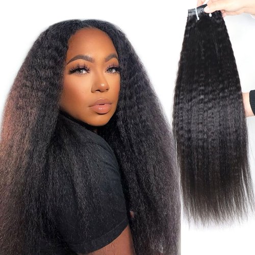 HAPPY&CC Seamless Kinky Straight Clip In Hair Extensions Real Human Hair Clip Ins For Black Women Brazilian Remy Italian Coarse Yaki Clip-In Set Natural Black Color 7 Pcs 18 Inch 120g