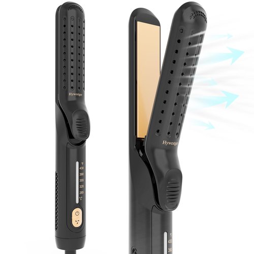 Hywestger Flat Iron Hair Straightener and Curler 2 in1 | 360° Airflow Styler Curling Iron with 80 Ionic Cooling Air Vents, 5 Adjustable Temperature Settings, 15s Fast Heating & Dual Voltage