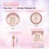 21st Birthday Decorations for Girls Rose Gold Sweet 21 Birthday Party Decoration for Her Rose Gold Plates Napkins Forks Set 21th Disposable Dinnerware Party Supplies for Girls Birthday Party Supplies
