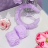 Beleki Spa Headband for Washing and Wristband Set Sponge Headband Women Face Wash Makeup Skincare Headband Non Slip Puffy Headwear Thick Hair Accessories for Women Girls, Purple
