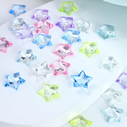 Vezocim Stars Nail Art Charms, Pentagram Nail Art Rhinestone, 3D Clear Five-Pointed Star Nail Glitter Designs, Resin Star Nail Diamond Gems Supplies for Women Manicure Art, DIY Jewelry Making Crafts