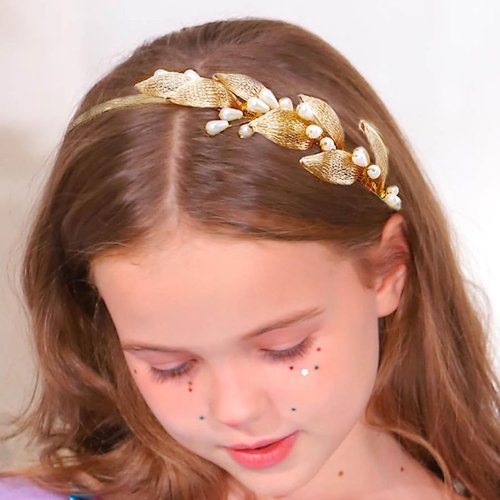 CASDRE Leaf Bridal Headband Gold Bride Wedding Headpiece Pearl Bridal Hair Hoop Evening Party Hair Accessories for Women and Girls