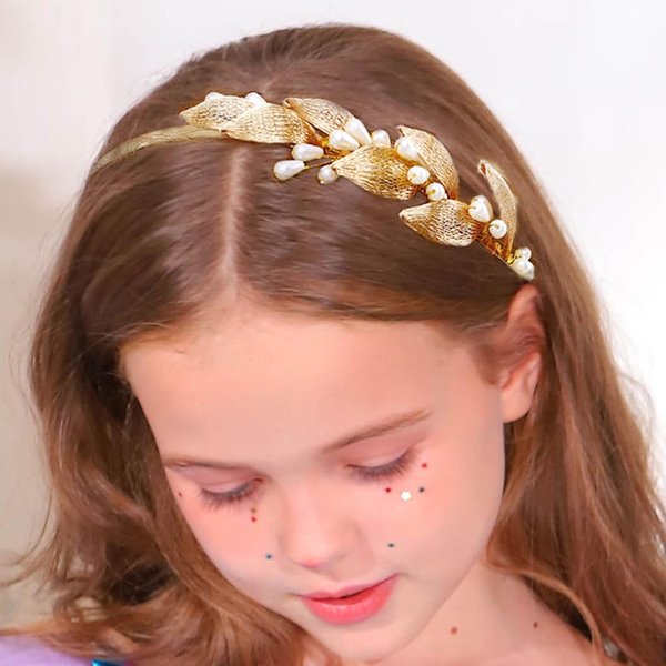 CASDRE Leaf Bridal Headband Gold Bride Wedding Headpiece Pearl Bridal Hair Hoop Evening Party Hair Accessories for Women and Girls