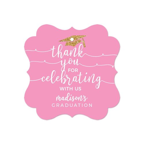 Andaz Press Pink and Gold Glittering Graduation Personalized Fancy Frame Gift Tags, Thank You for Celebrating with US, 24-Pack Graduation Thank You Tags for Guest Graduation Tags Class of 2024