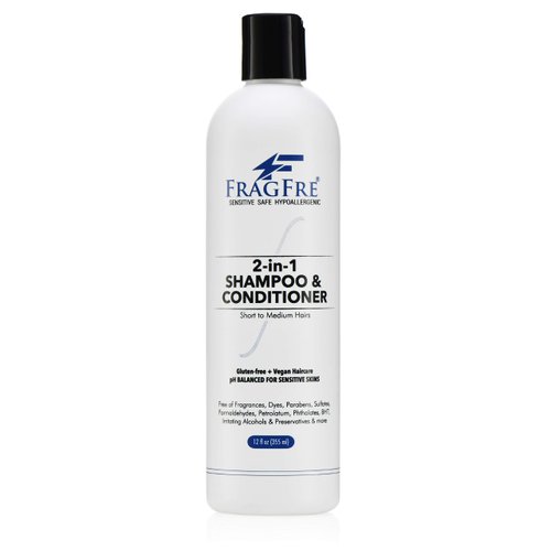 FRAGFRE 2 in 1 Shampoo and Conditioner 12 oz - Fragrance Free Conditioning Shampoo for Short to Medium Hairs - Color Safe Wash and Go - Sulfate Free Cleansing Conditioner for Sensitive Scalps (1 Pack)