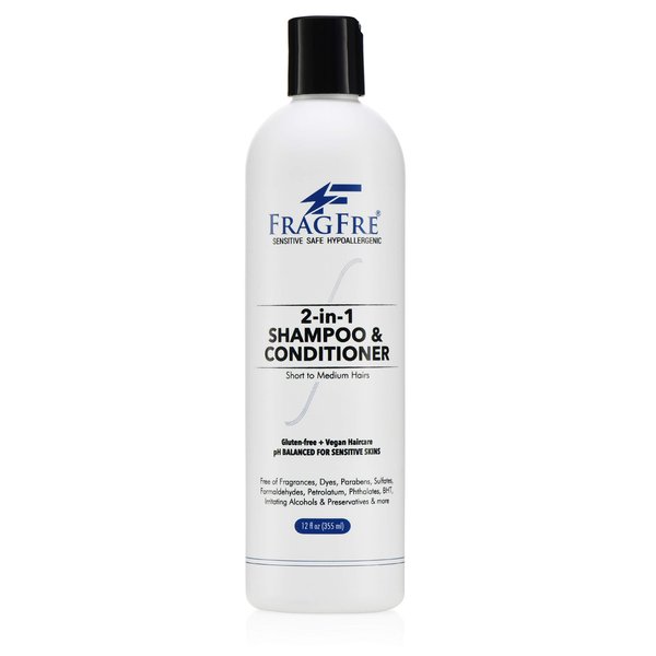 FRAGFRE 2 in 1 Shampoo and Conditioner 12 oz - Fragrance Free Conditioning Shampoo for Short to Medium Hairs - Color Safe Wash and Go - Sulfate Free Cleansing Conditioner for Sensitive Scalps (1 Pack)