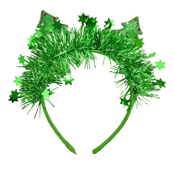Meekest Green Headbands Christmas Tree Headband Glitter Ribbons Star Headwear Hair Hoops Accessories for Xmas Costume Holiday Decoration Party Supplies Gifts
