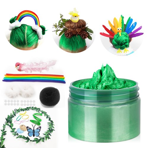 Green Temporary Hair Color Wax Kit for teenagers,Crazy Hair Day Accessories, Gifts for Kids,Instant Hair Dye Color Wax for Cosplay, Party, Halloween, Christmas,Washable Crazy Hair Style